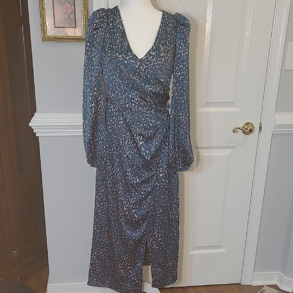 Chic Teal Patterned Long Sleeve Dress